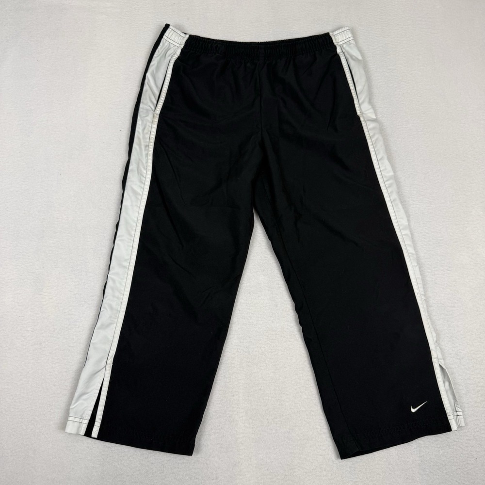 Nike Track Pants Youth Medium M 8-10 Black White Stripe Warm Up Taffeta Woven